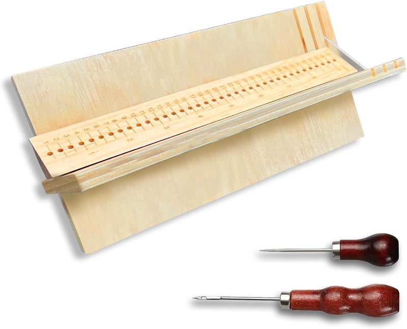 GeryVtee Wood Book Binding Cradle with 2 Awls Wood Bookbinding Punching Cradle with Piercing Guide Portable Book Binding Tools Book Binding Kits Bookbinding Supplies for Book DIY Crafts (Style A) - Image 1